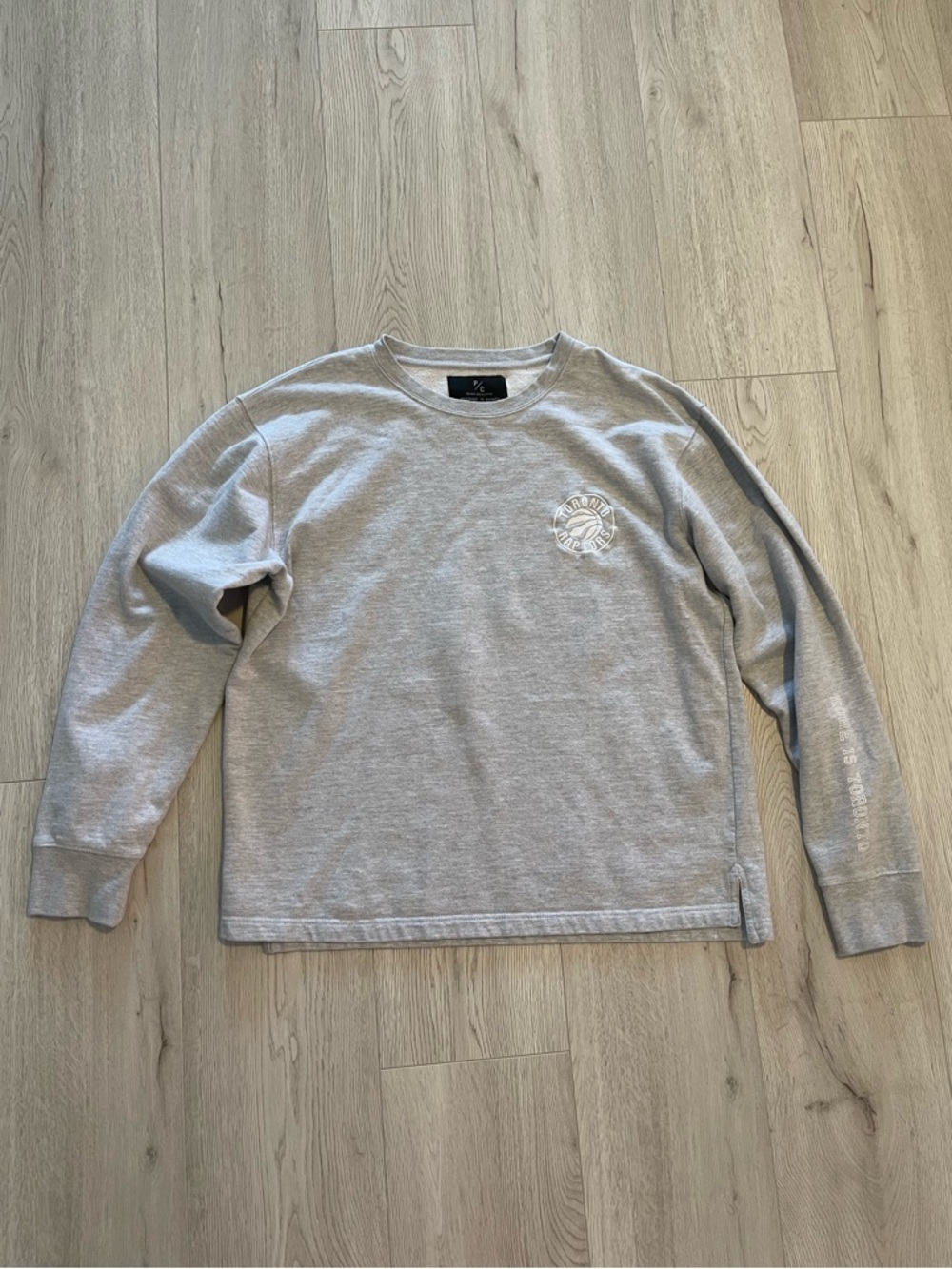 PEACE COLLECTIVE Raptors Embroidered NBA Basketball Grey Heather Crew Sweatshirt